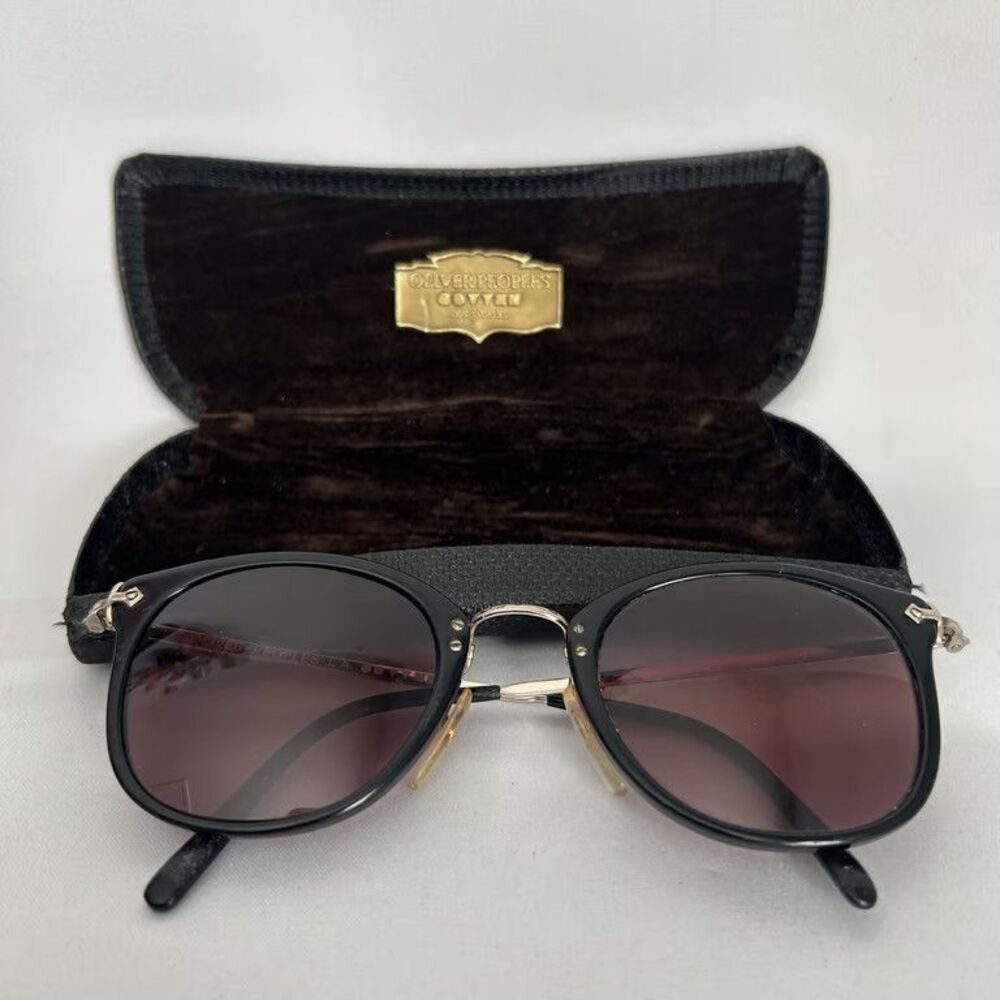 Oliver Peoples COVVE 507C Vintage Sunglasses Black Silver Frame Brown Lens
